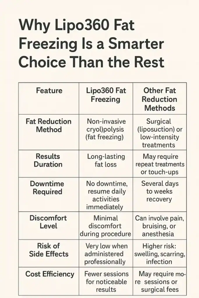 Is it possible to permanently freeze fat cells? 2 Table showing benefits of fat freezing to remove fat cells Sunbury from Lipo 360
