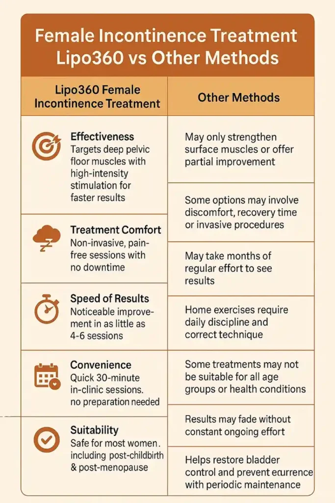Comprehensive Guide To Female Incontinence Treatment Options 1 Table showing benefits of incontinence treatment Sunbury