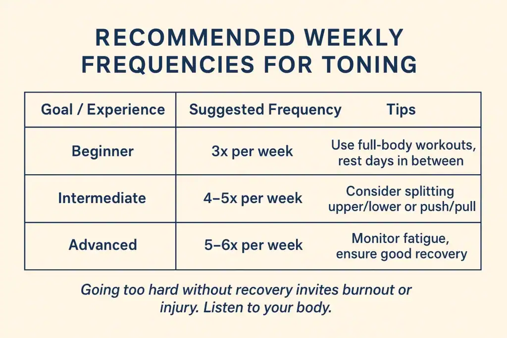 Achieving the Perfect Tone: How Often Should You Exercise for Results? 2 Graphic to show how often you should do exercise to help with toning Sunbury